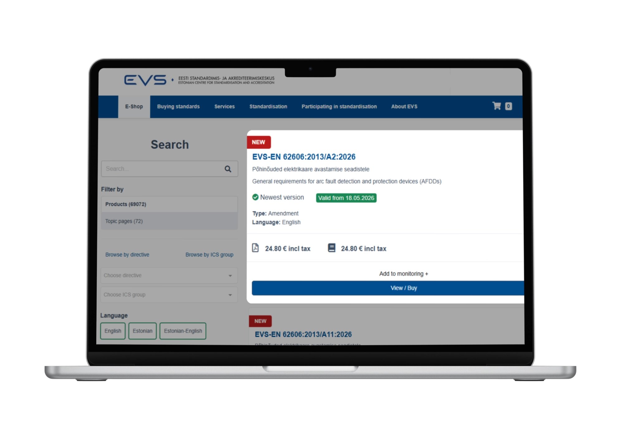 Possibility to add new standards to the collection at any time with immediate downloading.